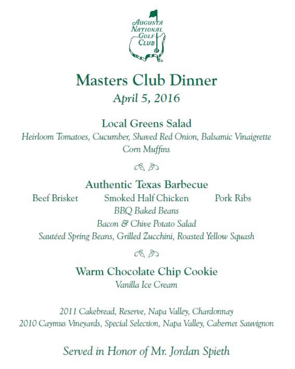 Jordan Spieth's Champions Dinner sounded really good (Here's the menu
